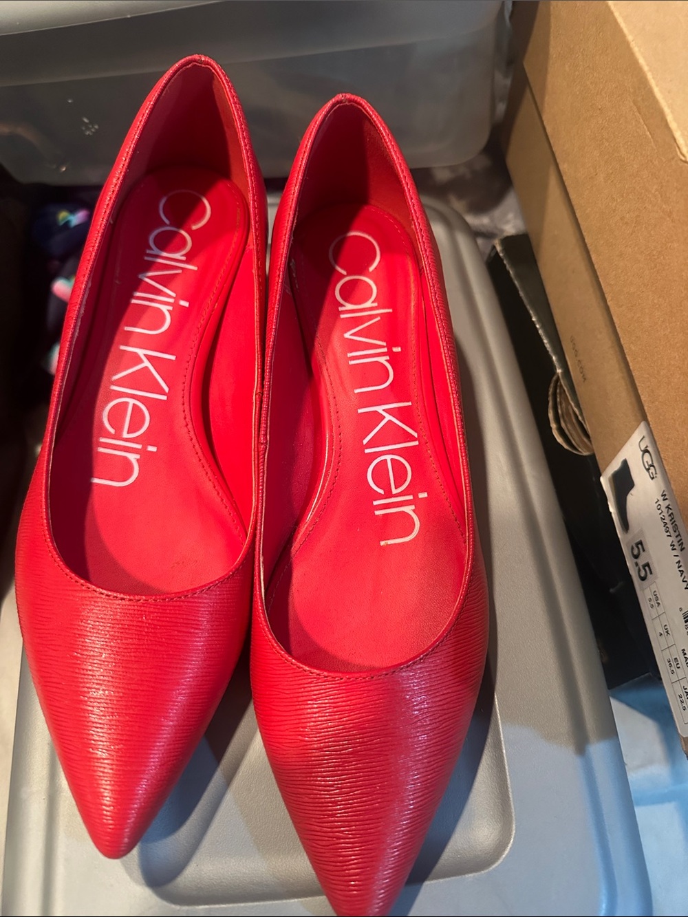 Calvin Klein Red Pointed Toe Ballet Flats